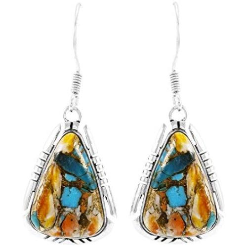 Turquoise Earrings 925 Sterling Silver & Genuine Turquoise (Choose Color)