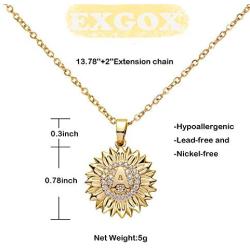 EXGOX You are My Sunshine Sunflower Necklace 14k Gold Plated Initial Sunflower Necklaces CZ Initial Letter Sunflower Locket Necklace Jewelry Gifts for Teen Girls Women Alphabet A - Z