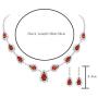 UDORA Silver Blue Red Teardrop Necklace Earrings Jewelry Set Wedding Party Prom