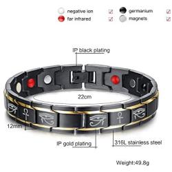 VNOX Mens Stainless Steel Egyptian Eye of Horus Eye of Ra Ankh Cross Adjustable Protection Link Bracelet Wristband Amulet Jewelry