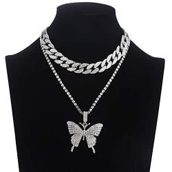 XY Fancy Butterfly Necklace Women Jewelry Sets Hip Hop Style Diamond-Mounted Double-Layer Choker