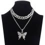 XY Fancy Butterfly Necklace Women Jewelry Sets Hip Hop Style Diamond-Mounted Double-Layer Choker