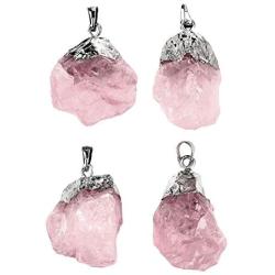 Top Plaza Reiki Healing Crystal Stone Pendant Necklace Irregular Natural Raw Rose Quartz Gemstone Necklaces for Womens