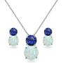 Sterling Silver Genuine, Simulated or Created Gem & Synthetic Opal Double Round Stud Earrings & Necklace Set