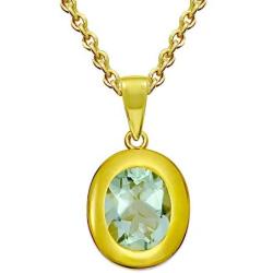 RB Gems Sterling Silver 925 Pendant Necklace Genuine GEMS Oval 10x8 mm Bezel-Set Rhodium-Plated Finish