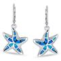 Blue Created Opal Inlay Nautical Ocean Marine Life Starfish Drop Leverback Earrings For Women 925 Sterling Silver
