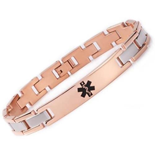 Tarring Free Engraving Medical Alert ID Bracelets for Men & Women 6.5-8.5 Inch Stainless Steel Emergency Alert ID Bracelets for Unisex