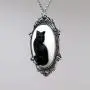 Black Cat Cameo in Antique Silver Finish Pewter Frame Pendant Necklace