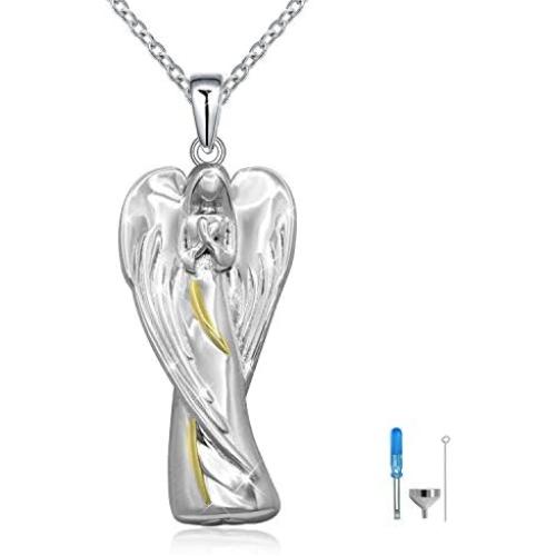 Angel Lady Urn Cremation Necklace Sterling Silver Guardian Angel Wings Urn Pendant for Ashes Keepsake Memorial Jewelry