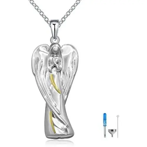 Angel Lady Urn Cremation Necklace Sterling Silver Guardian Angel Wings Urn Pendant for Ashes Keepsake Memorial Jewelry Angel Lady Urn Cremation Necklace Sterling Silver Guardian Angel Wings Urn Pendant for Ashes Keepsake Memorial Jewelry