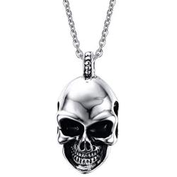 JczR.Y Vintage Skull Pendant Necklace Stainless Steel Gothic Skeleton Necklace for Men Women Punk Jewelry Gift