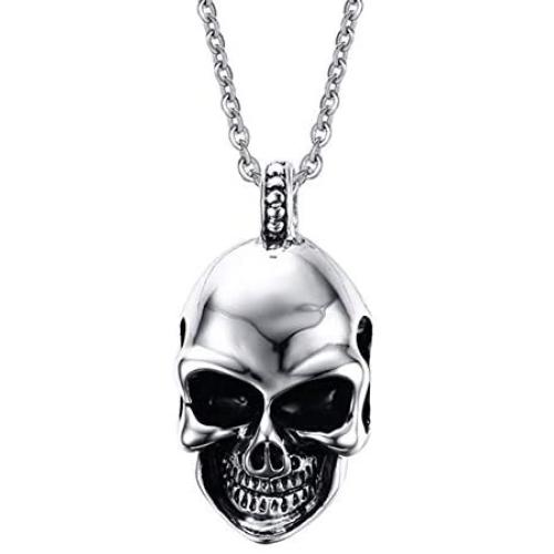 JczR.Y Vintage Skull Pendant Necklace Stainless Steel Gothic Skeleton Necklace for Men Women Punk Jewelry Gift