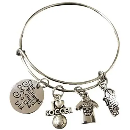 Infinity Collection Soccer Bracelet, Soccer Jewelry, Adjustable Soccer Bracelet- Soccer Charm Bracelet- She Believed She Could- Perfect Soccer Gifts for Soccer Players Infinity Collection Soccer Bracelet, Soccer Jewelry, Adjustable Soccer Bracelet- Soccer Charm Bracelet- She Believed She Could- Perfect Soccer Gifts for Soccer Players