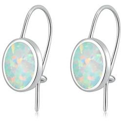 CiNily Opal Drop Earrings for Women Girls 18K White Gold Plated Oval Shape White/Blue/Pink Fire Opal Earrings Gemstone Jewelry Gift