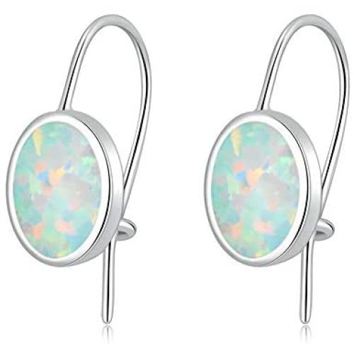 CiNily Opal Drop Earrings for Women Girls 18K White Gold Plated Oval Shape White/Blue/Pink Fire Opal Earrings Gemstone Jewelry Gift