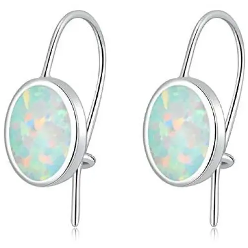 CiNily Opal Drop Earrings for Women Girls 18K White Gold Plated Oval Shape White/Blue/Pink Fire Opal Earrings Gemstone Jewelry Gift
