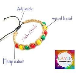 Men Rasta Bracelets Hemp Bracelet-Black Bracelet with Jamaican Color Beads Handmade Braided with Natural Rope Theme Surfer Summer Jewelry