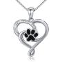 S925 Sterling Silver Puppy Dog Cat Pet Paw Print Love Heart Pendant Necklace 18 inches