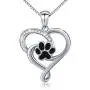S925 Sterling Silver Puppy Dog Cat Pet Paw Print Love Heart Pendant Necklace 18 inches