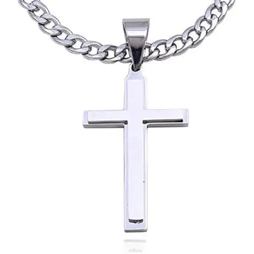 Double Rainbow Jewelry C08S-P32S Men Stainless Steel Silver Cross Pendant Cuban Necklace Chain Link Double Rainbow Jewelry C08S-P32S Men Stainless Steel Silver Cross Pendant Cuban Necklace Chain Link