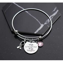 Beeshion Cancer Survivor Gift Life is Tough But I am Tougher Bangle Bracelet Inspirational Gift Recovery Jewelry Cancer Cancer Survivor Gift for Women Men