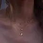 Blufly Layered Moon Pendant Necklace Gold Star Crystal Choker Necklaces Beaded Starburst Necklace Chain Satellite Ball Drop Necklaces Boho Jewelry for Women and Girls