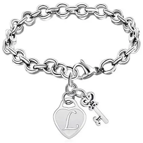 malyunin Initial Bracelets Key Heart Charm Bracelets for Women Charms Bracelet for Girls Stainless Steel Bracelet 26 Letters Jewelry Birthday A-Z malyunin Initial Bracelets Key Heart Charm Bracelets for Women Charms Bracelet for Girls Stainless Steel Bracelet 26 Letters Jewelry Birthday A-Z