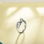 SILVERCUTE Sterling Silver Open Ring Finger Jewelry Vintage Style 3D Animal Crescent Moon Cat/Hollow Kitty/Bulldog/Pearl Cat Ear Statement Ring,Adjustable Size 6 to 12
