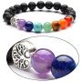 YAZILIND 7 Color Chakela Yoga 8mm Natural Stone Life Tree Volcanic Stone Mix Woven Bracelet