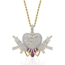 TOPGRILLZ Bubble Broken Heart Pendant Necklace 14K Gold Plated Lab Diamond Iced Out Chain for Men Women Sad Jewelry