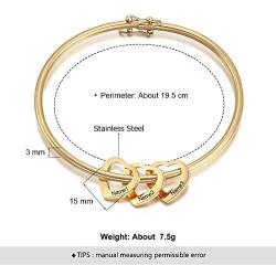 Personalized Inspirational Women Bracelet Bangle Hearts Charms Engraved Names Mother Daughter Jewelry Gifts