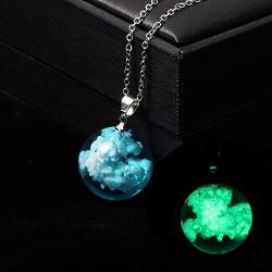 Blue Sky White Clouds Luminous Resin Transparent Ball Pendant Necklace Creative Funny Jewelry for Women Men Gift