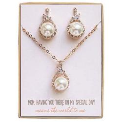 A+O Pearl Jewelry Set Gift for Mother of The Bride or Groom - Gold, Silver or Rose Gold