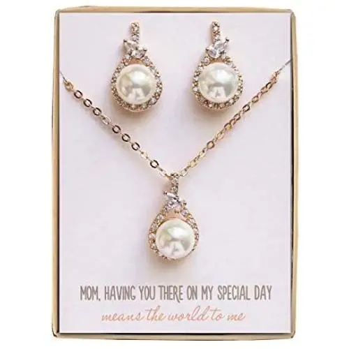 A+O Pearl Jewelry Set Gift for Mother of The Bride or Groom - Gold, Silver or Rose Gold A+O Pearl Jewelry Set Gift for Mother of The Bride or Groom - Gold, Silver or Rose Gold