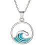 Sterling Silver Created Blue Opal Wave Necklace Pendant with 18'' Box Chain