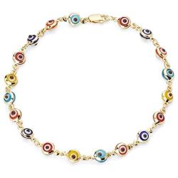 The World Jewelry Center 14k Yellow Gold Mixed Color Evil Eye Bracelet - 7''