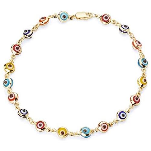The World Jewelry Center 14k Yellow Gold Mixed Color Evil Eye Bracelet - 7''