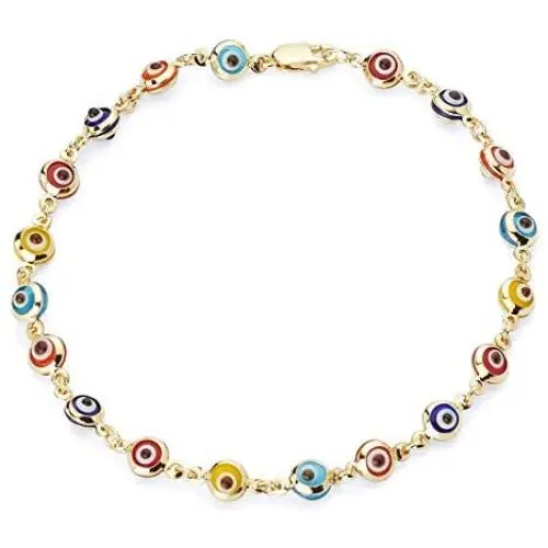 The World Jewelry Center 14k Yellow Gold Mixed Color Evil Eye Bracelet - 7'' The World Jewelry Center 14k Yellow Gold Mixed Color Evil Eye Bracelet - 7''