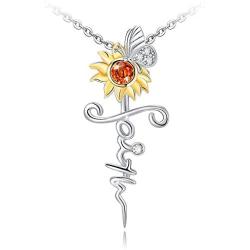 ATTRACTTO S925 Sterling Silver Faith Cross Necklace, Wing Pendants, Sunflower Cross Jewelry for Women Girls 18K Platinum Plated Necklaces with Gift Box