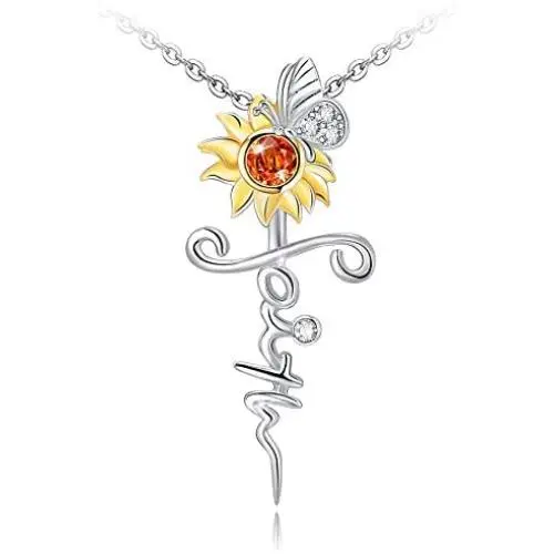 ATTRACTTO S925 Sterling Silver Faith Cross Necklace, Wing Pendants, Sunflower Cross Jewelry for Women Girls 18K Platinum Plated Necklaces with Gift Box