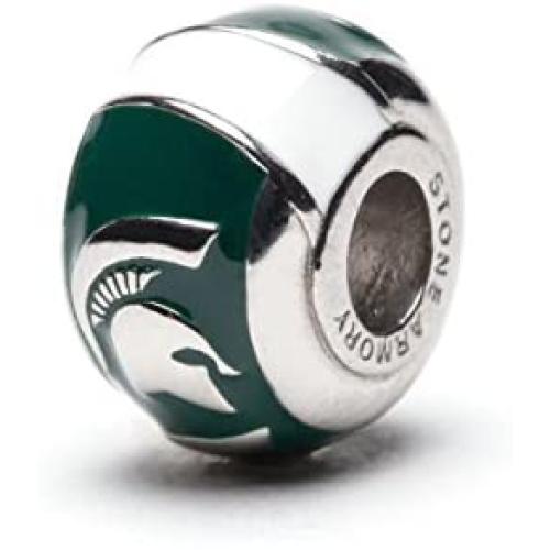 Michigan State Charm | Michigan State Green Spartan Bead Charm | Officially Licensed Michigan State Jewelry | MSU Charms | Michigan State Charms | MSU Jewelry | Stainless Steel