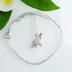 Hiqmic 925 Sterling Silver Cute Dinosaur Stegosaurus Pendant Necklace White Gold Plated Jewelry Gifts for Women 17''_WK99096