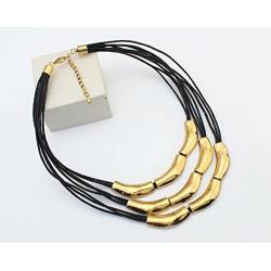 Womens Multilayer Pendant Choker Necklace Strands Leather Cord Chain Gold Alloy