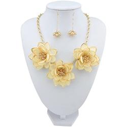 BOCAR Bib Statement Pendant Flower Jewelry Set Necklace and Earrings for Women Gift (NK-10372-cream)