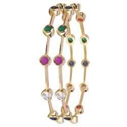 Ratnavali Jewels CZ Zirconia Gold Tone Diamond Indian Bollywood Sleek Wedding Bangles Kada Jewelry Women Bride