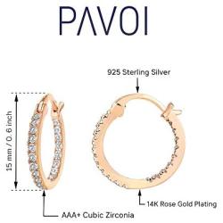 PAVOI 14K Gold Plated 925 Sterling Silver Post Cubic Zirconia Hoop Earrings 30/15mm