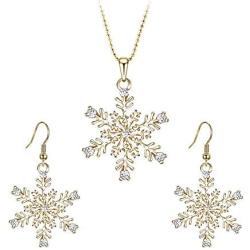 EVER FAITH Austrian Crystal Snowflake Flower Pendant Necklace Earrings Set