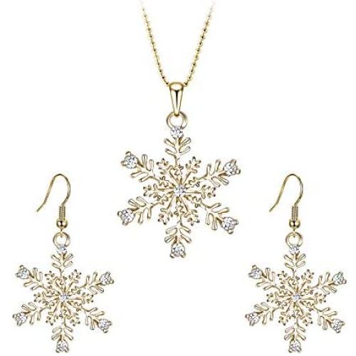 EVER FAITH Austrian Crystal Snowflake Flower Pendant Necklace Earrings Set