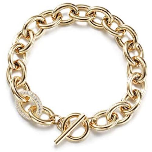 JINBAOYING Gold Bracelets for Women Fashion Unique Wide Cuban Curb Link Bracelet Gold Link Bracelets with CZ Adjustable Stainless Steel Women Link Charm Bracelets