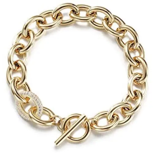 JINBAOYING Gold Bracelets for Women Fashion Unique Wide Cuban Curb Link Bracelet Gold Link Bracelets with CZ Adjustable Stainless Steel Women Link Charm Bracelets